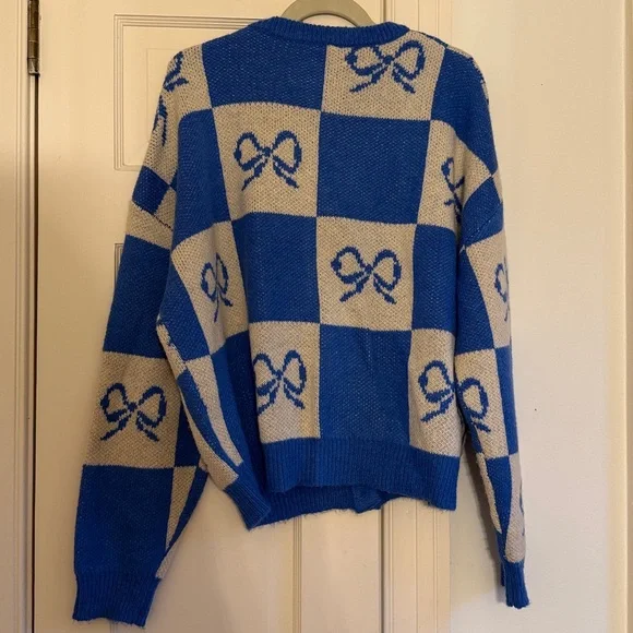 Lisa Says Gah Lauda Cardi in Blue Bow Check Size M/L - Picture 5 of 5